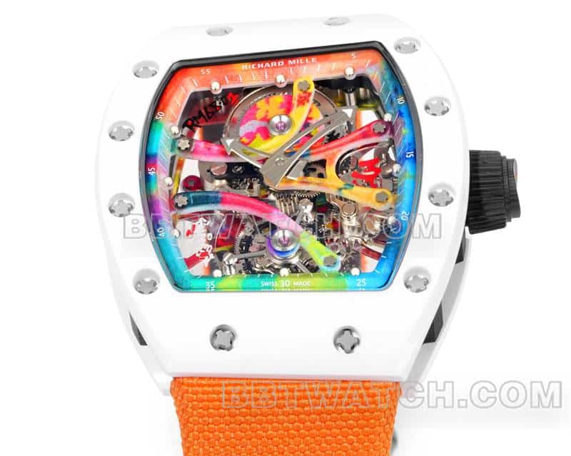 Richard Mille men's top-tier 1:1high-quality graffiti tourbillon orange leather model RM 68-01front live photo