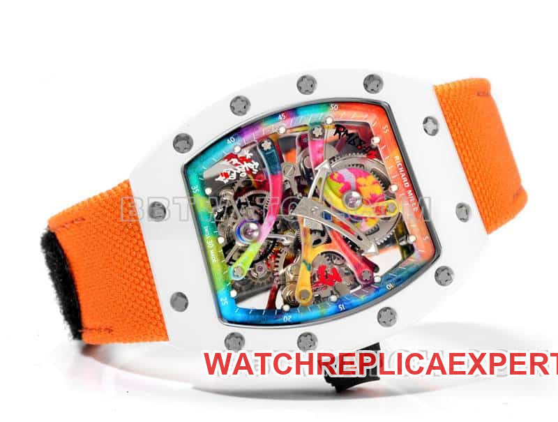 Richard Mille men's top-tier 1:1high-quality graffiti tourbillon orange leather model RM 68-01front live photo