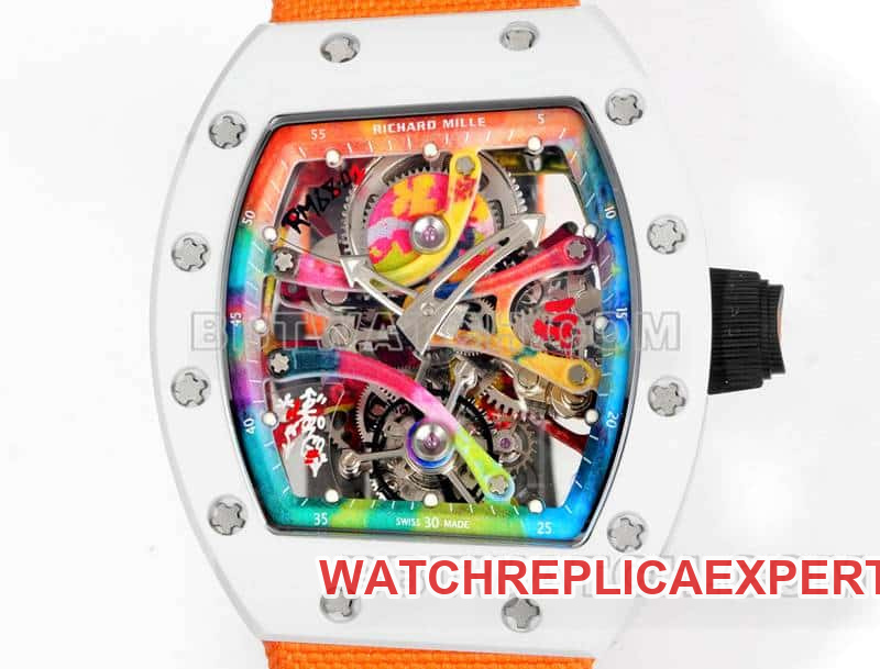 Richard Mille men's top-tier 1:1high-quality graffiti tourbillon orange leather model RM 68-01front live photo