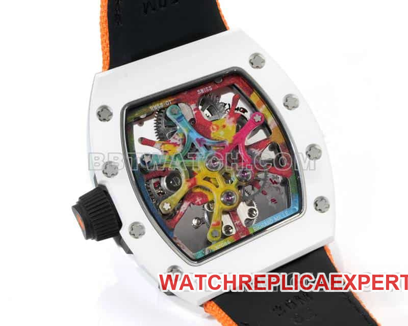 Richard Mille men's top-tier 1:1high-quality graffiti tourbillon orange leather model RM 68-01caseback live photo