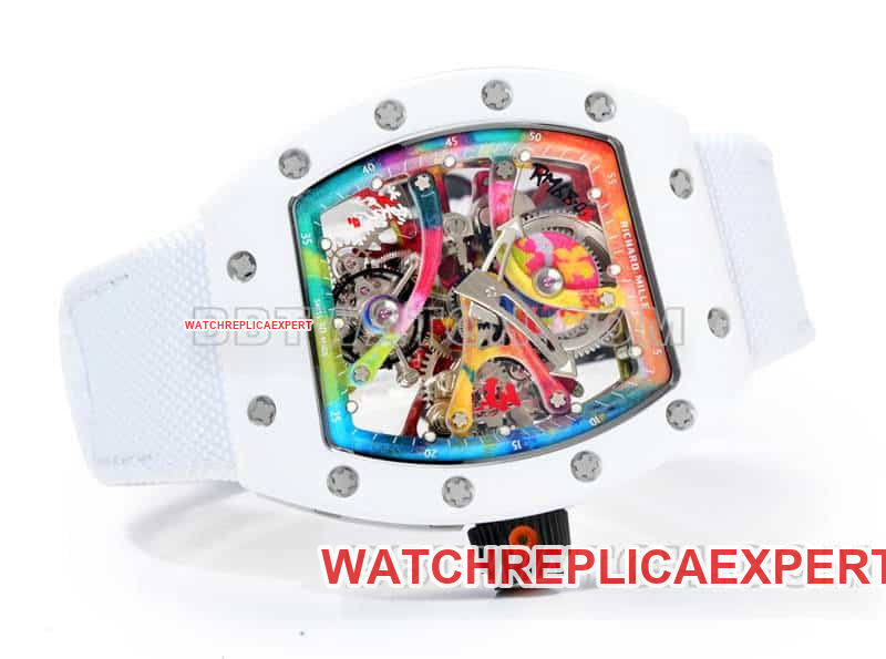 Richard Mille men's top-tier 1:1super graffiti tourbillon white leather model RM 68-01front live photo