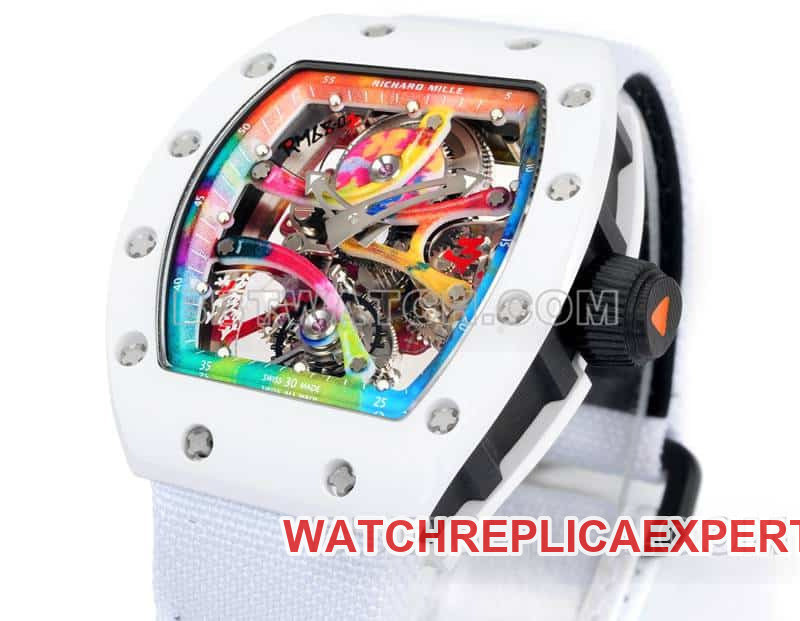 Richard Mille men's top-tier 1:1super graffiti tourbillon white leather model RM 68-01front live photo