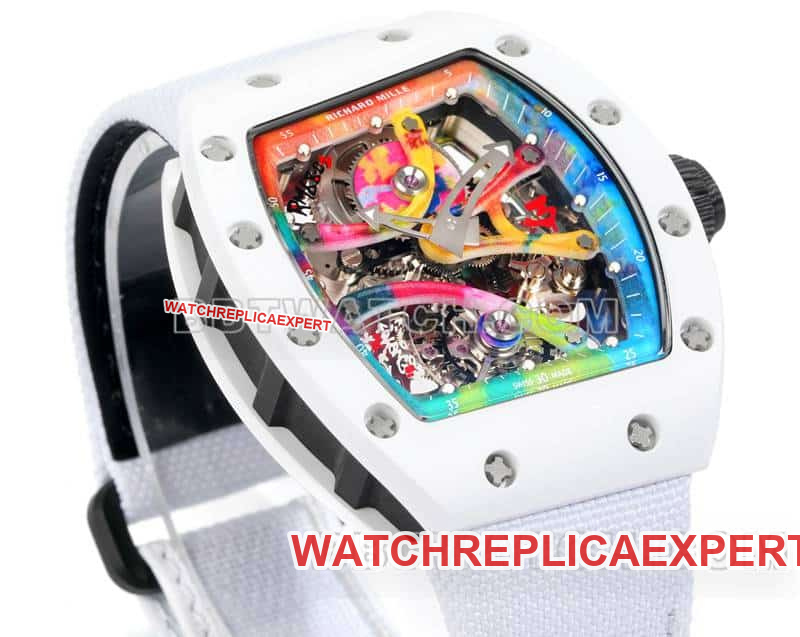 Richard Mille men's top-tier 1:1super graffiti tourbillon white leather model RM 68-01front live photo