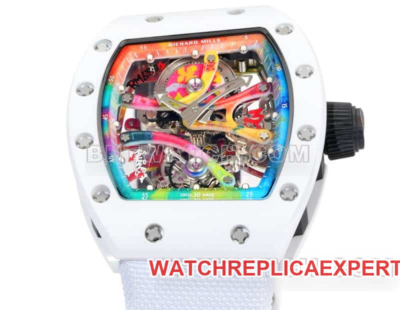 Richard Mille men's top-tier 1:1super graffiti tourbillon white leather model RM 68-01front live photo