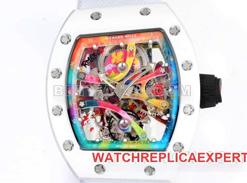 Richard Mille men's top-tier 1:1super graffiti tourbillon white leather model RM 68-01front live photo