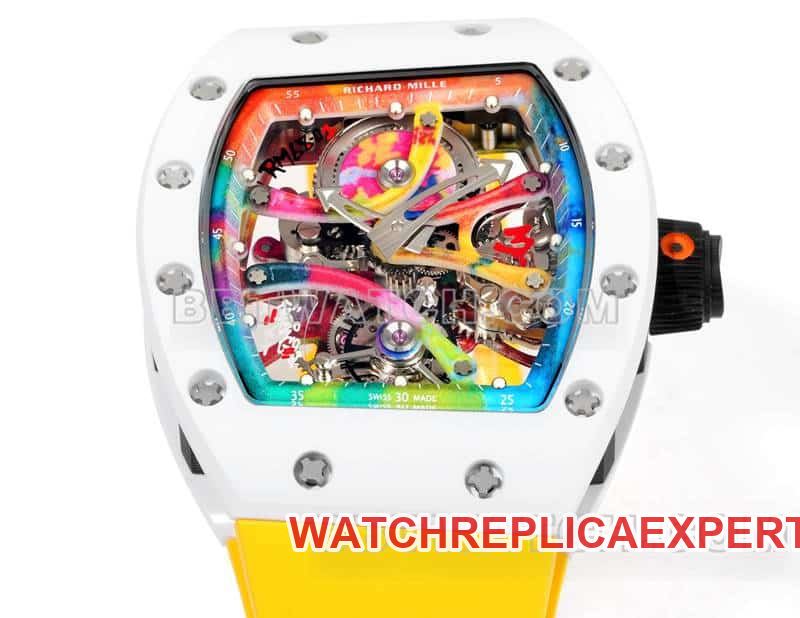 Richard Mille men's top-tier graffiti tourbillon yellow rubber model RM 68-01front live photo