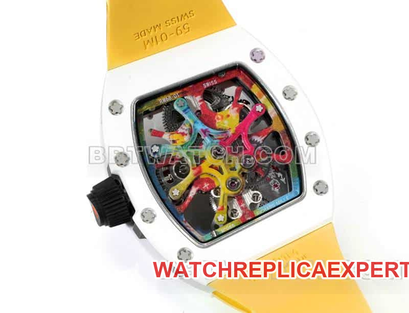 Richard Mille men's top-tier graffiti tourbillon yellow rubber RM 68-01caseback live photo