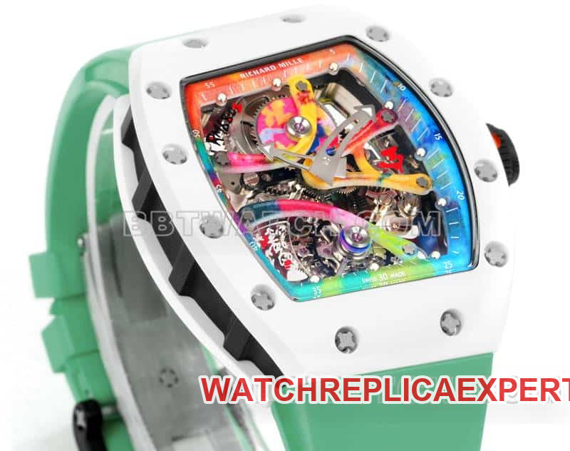 Richard Mille men's graffiti tourbillon green rubber RM 68-01 front live photo