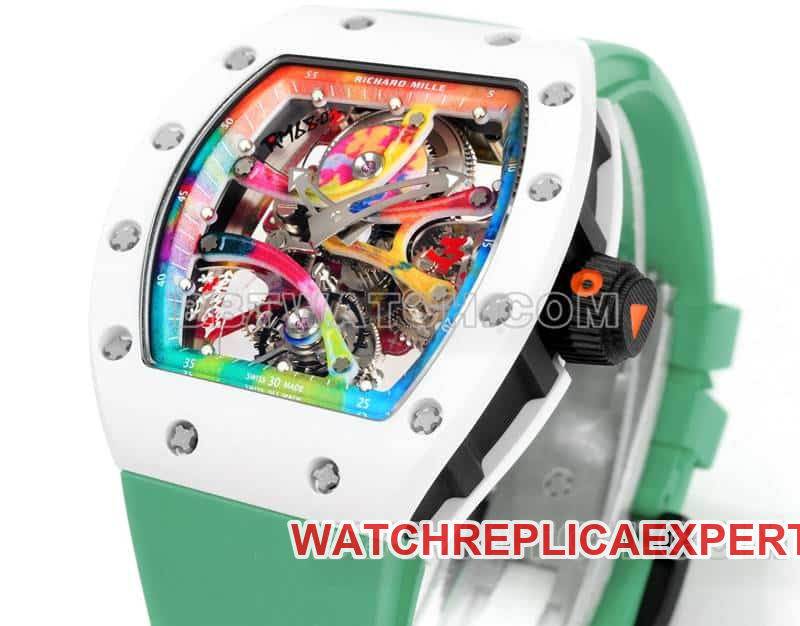 Richard Mille men's graffiti tourbillon green rubber RM 68-01 front live photo
