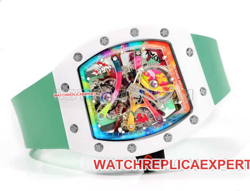 Richard Mille men's graffiti tourbillon green rubber RM 68-01 front live photo