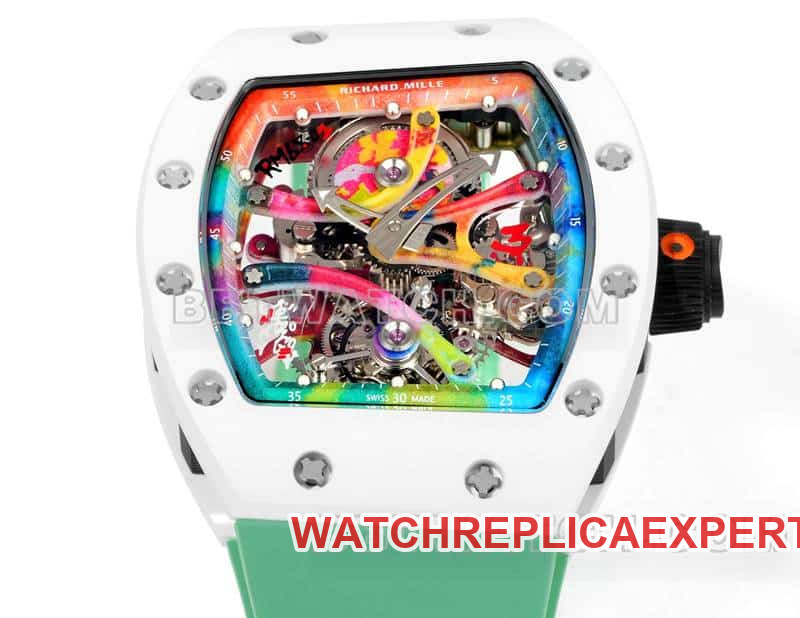 Richard Mille men's graffiti tourbillon green rubber RM 68-01 front live photo