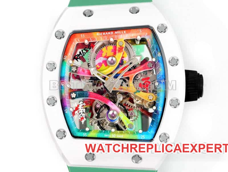 Richard Mille men's graffiti tourbillon green rubber RM 68-01 front live photo