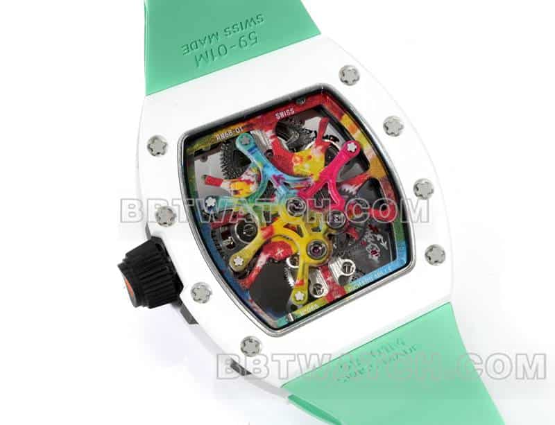 Richard Mille men's graffiti tourbillon green rubber RM 68-01caseback live photo