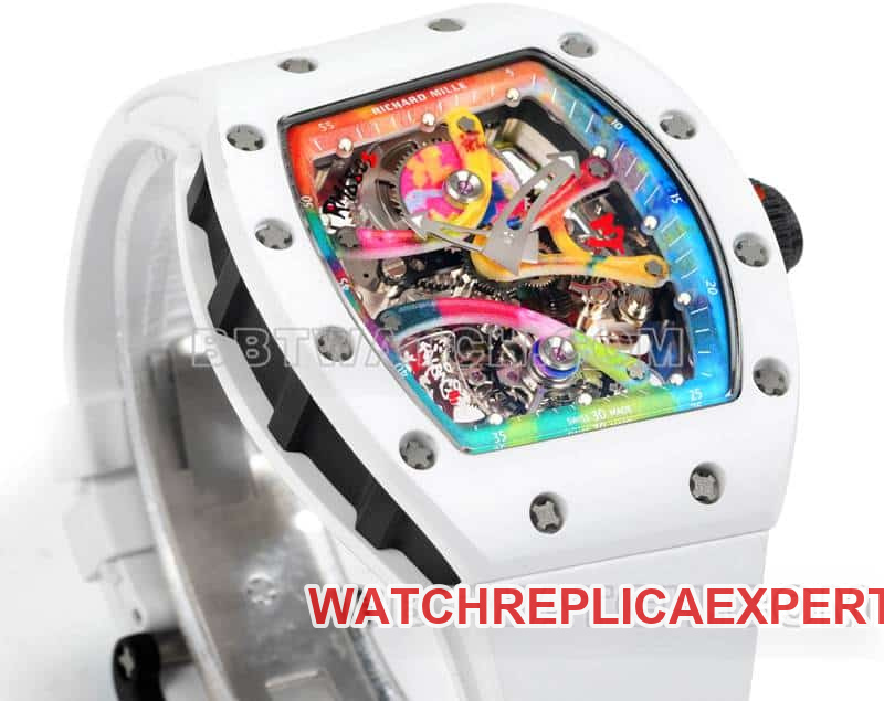 Richard Mille men's 1:1super graffiti tourbillon white rubber RM 68-01front live photo