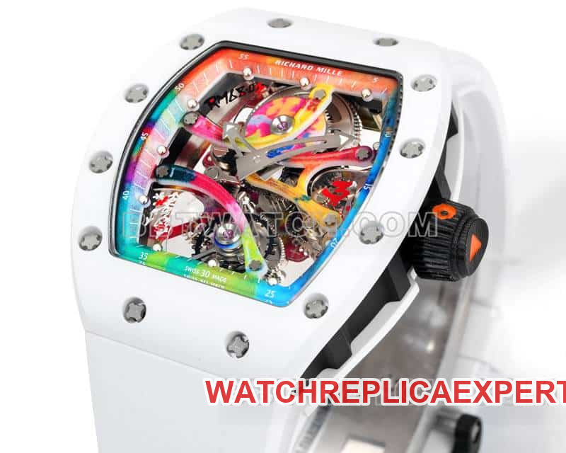 Richard Mille men's 1:1super graffiti tourbillon white rubber RM 68-01front live photo