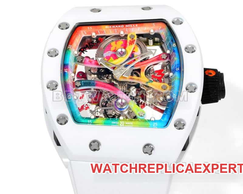 Richard Mille men's 1:1super graffiti tourbillon white rubber RM 68-01front live photo
