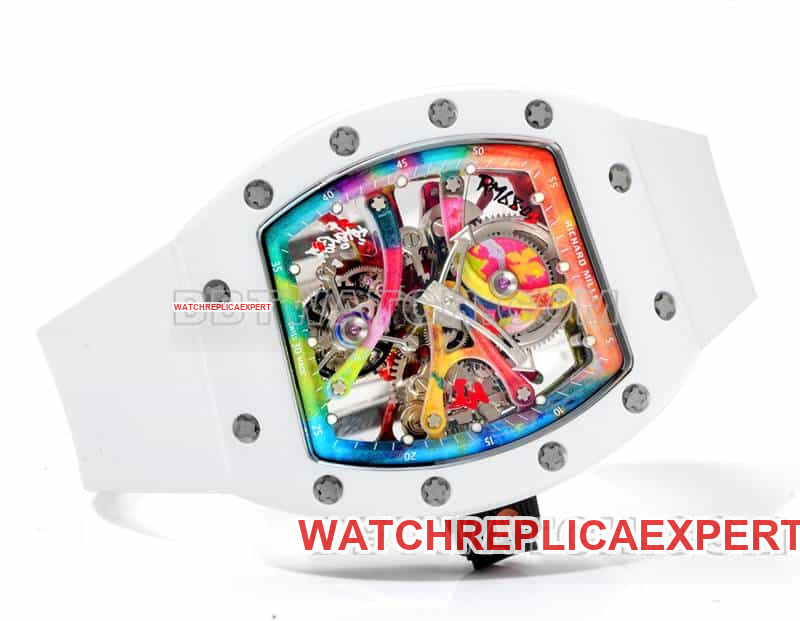 Richard Mille men's 1:1super graffiti tourbillon white rubber RM 68-01front live photo