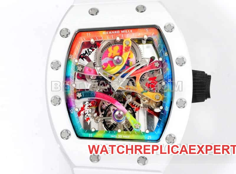 Richard Mille men's 1:1super graffiti tourbillon white rubber RM 68-01front live photo