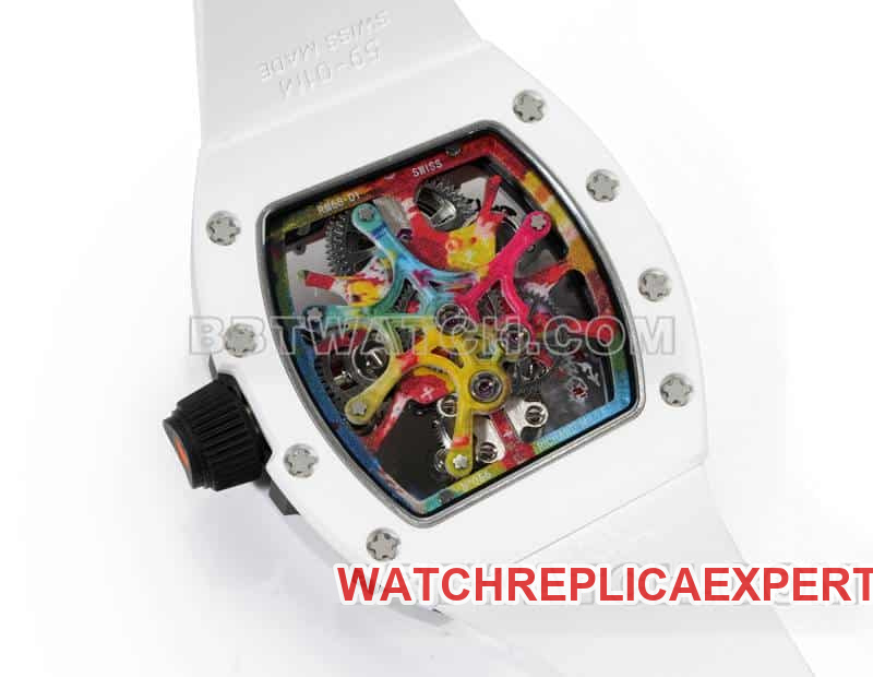 Richard Mille men's 1:1super graffiti tourbillon white rubber RM 68-01caseback live photo
