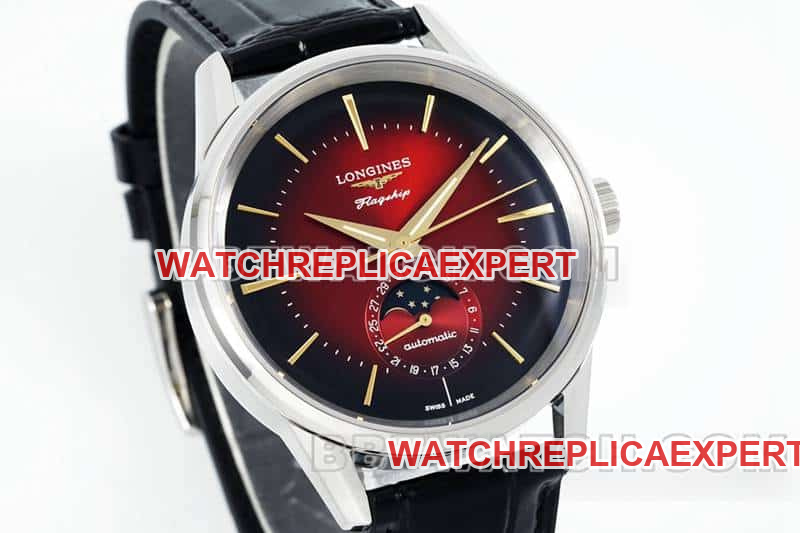 APS factory Longines classic replica1:1top-tier red plate moon phaseleather strap model front live photo