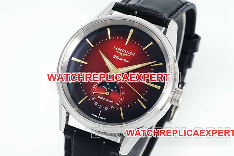 APS factory Longines classic replica1:1top-tier red plate moon phaseleather strap model front live photo