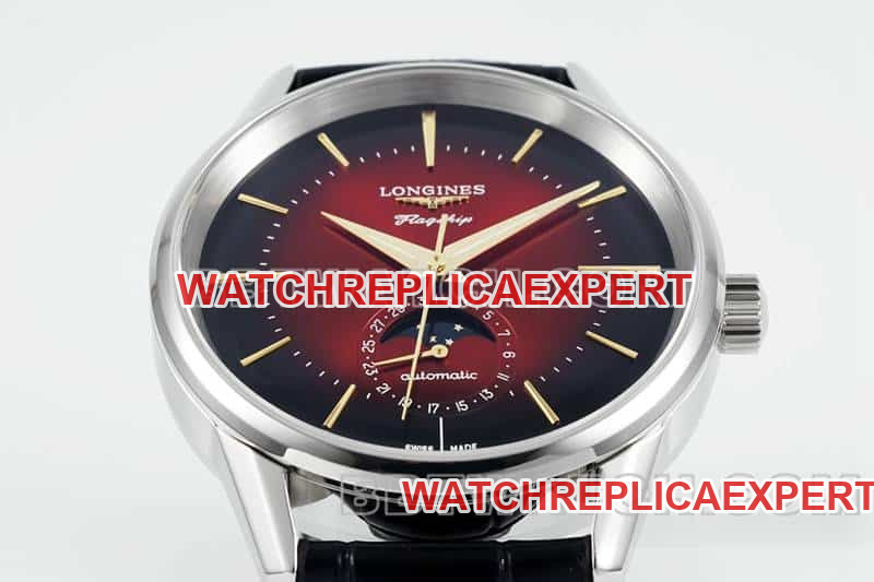 APS factory Longines classic replica1:1top-tier red plate moon phaseleather strap model front live photo