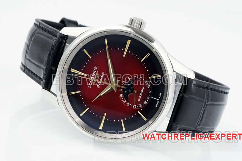 APS factory Longines classic replica1:1top-tier red plate moon phaseleather strap model front live photo