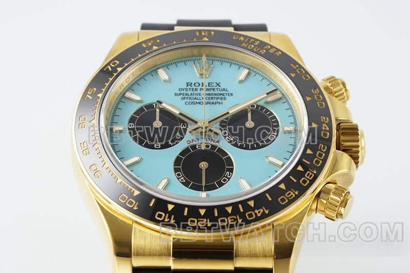 APS factory RolexDaytona1:1super cloneblue dialyellow gold shell rubber model 126518front live photo