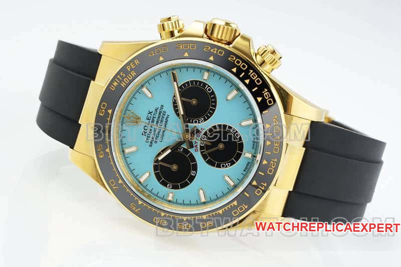 APS factory RolexDaytona1:1super cloneblue dialyellow gold shell rubber model 126518front live photo