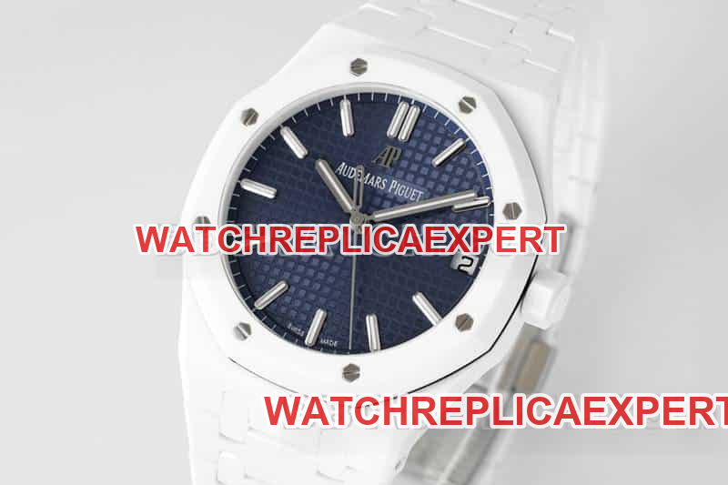 APS factory Audemars PiguetRoyal Oaktop-tier replicablue dial white ceramic15500front live photo