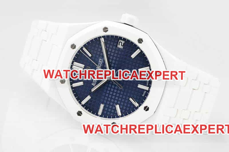 APS factory Audemars PiguetRoyal Oaktop-tier replicablue dial white ceramic15500front live photo