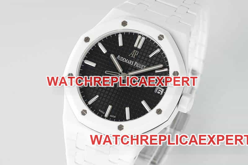 APS factory Audemars PiguetRoyal Oak1:1super cloneblack dial white ceramic15500front live photo