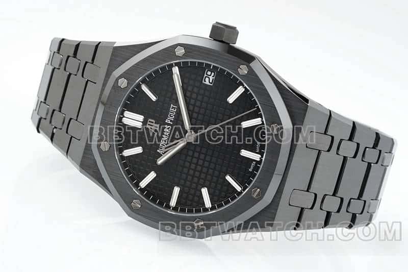 APS factory Audemars PiguetRoyal Oak1:1super cloneblack dial black ceramic15500front live photo