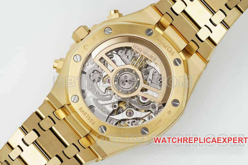 APS factory Audemars PiguetRoyal Oaktop-tier gold plate chronograph frost gold 26240caseback live photo