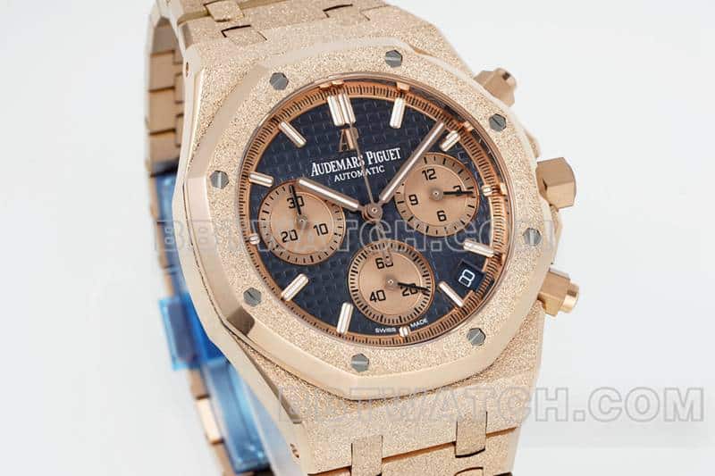 APS factory Audemars PiguetRoyal Oaktop-tier 1:1super cloneblue dialchronographrose goldfrost gold 26240front live photo