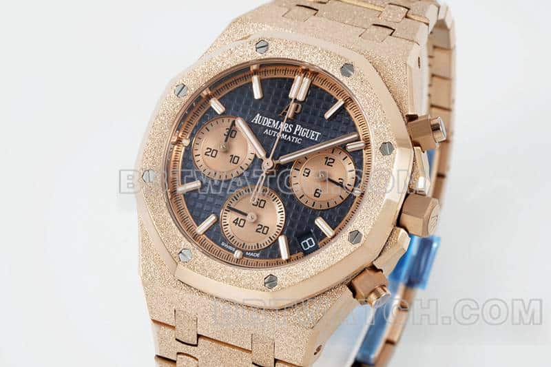 APS factory Audemars PiguetRoyal Oaktop-tier 1:1super cloneblue dialchronographrose goldfrost gold 26240front live photo