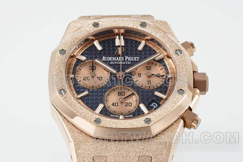 APS factory Audemars PiguetRoyal Oaktop-tier 1:1super cloneblue dialchronographrose goldfrost gold 26240front live photo