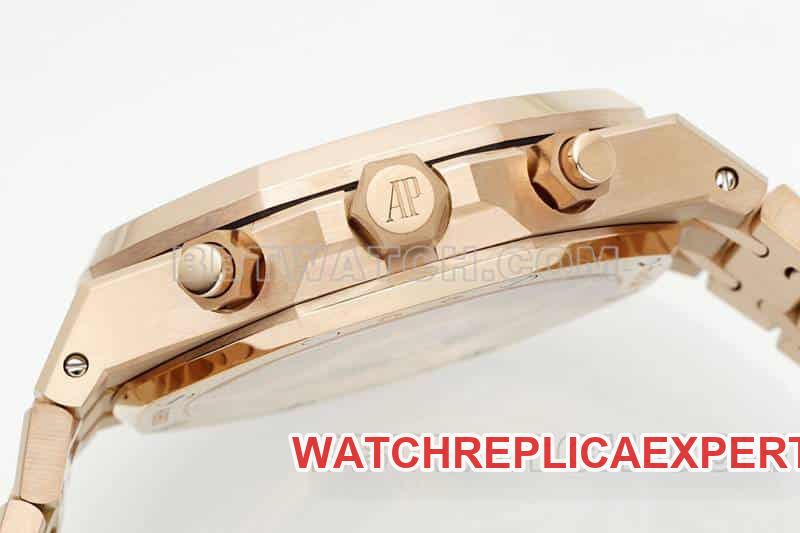 APS factory Audemars PiguetRoyal Oaktop-tier 1:1super cloneblue dialchronographrose goldfrost gold 26240side live photo