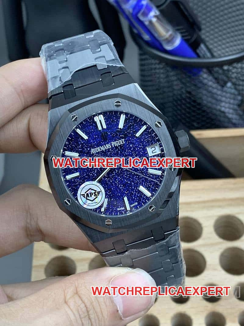 APS factory Audemars PiguetRoyal Oak1:1top-tier starry sky disk black ceramic15500front live photo