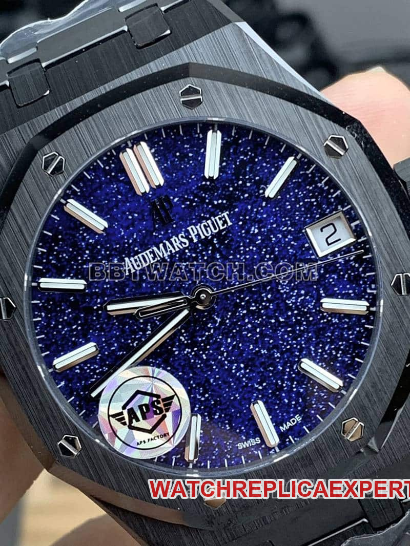 APS factory Audemars PiguetRoyal Oak1:1top-tier starry sky disk black ceramic15500front live photo
