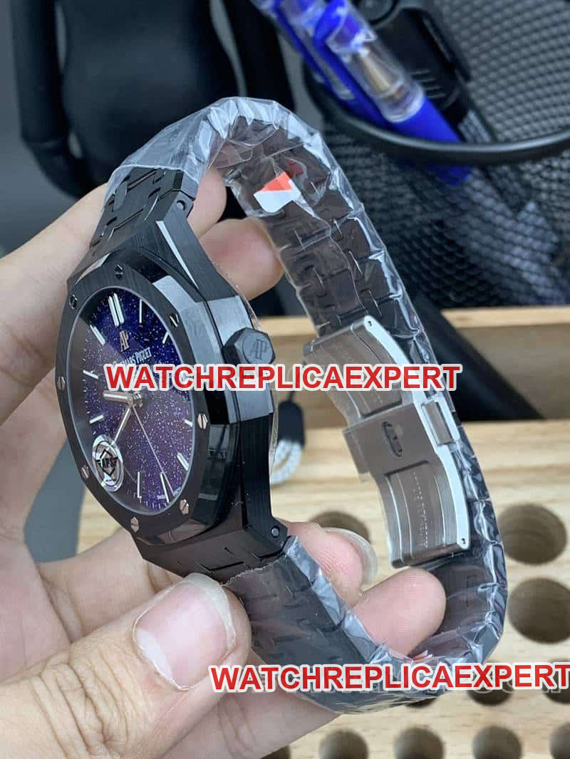 APS factory Audemars PiguetRoyal Oak1:1top-tier starry sky plate black ceramic15500side live photo
