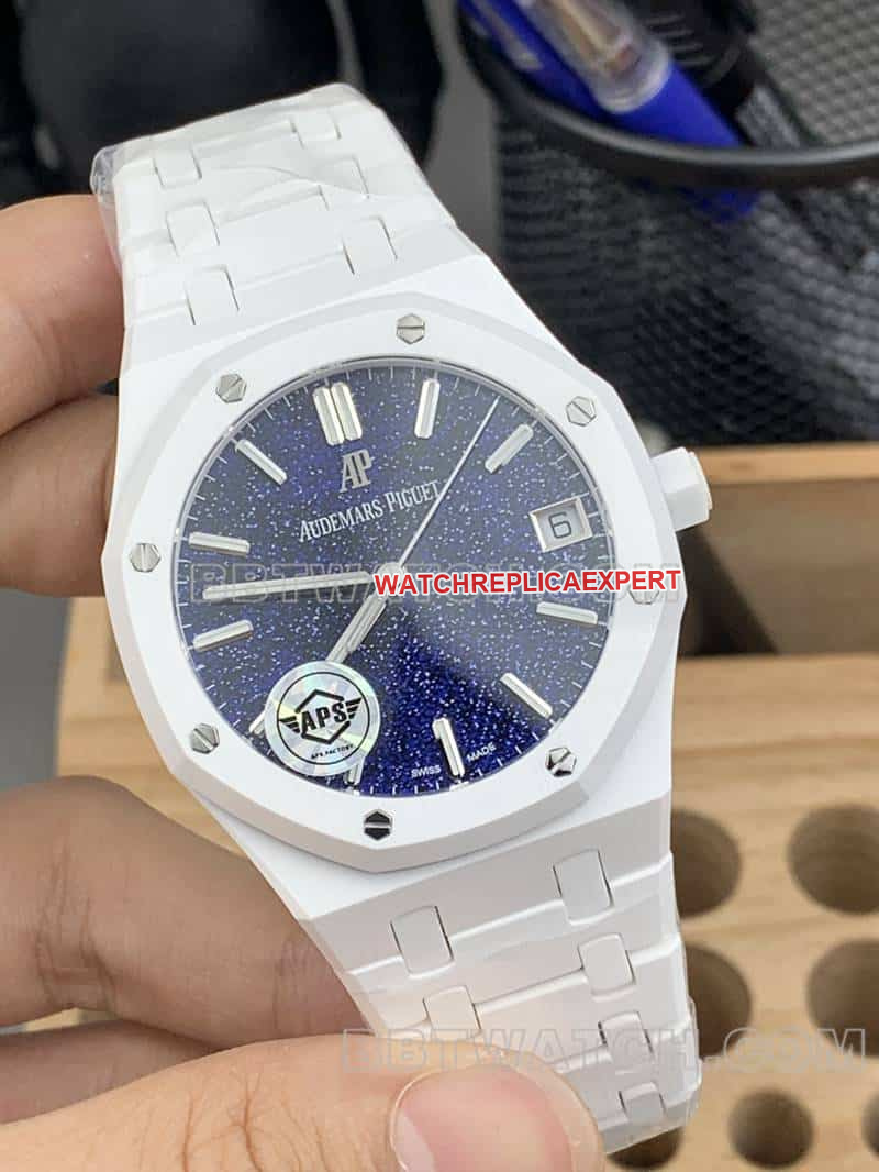 APS factory Audemars PiguetRoyal Oaktop-tier 1:1super starry sky disk white ceramic15500front live photo