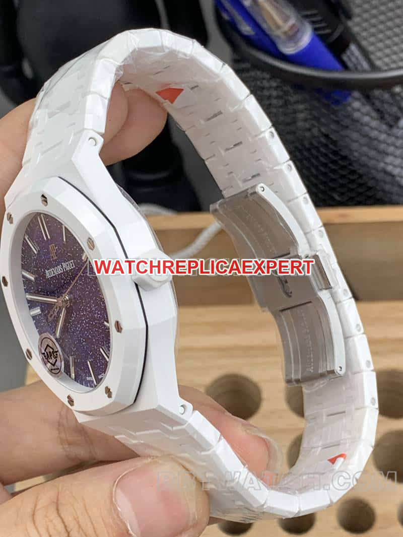 APS factory Audemars PiguetRoyal Oaktop-tier 1:1super starry sky disk white ceramic15500side live photo