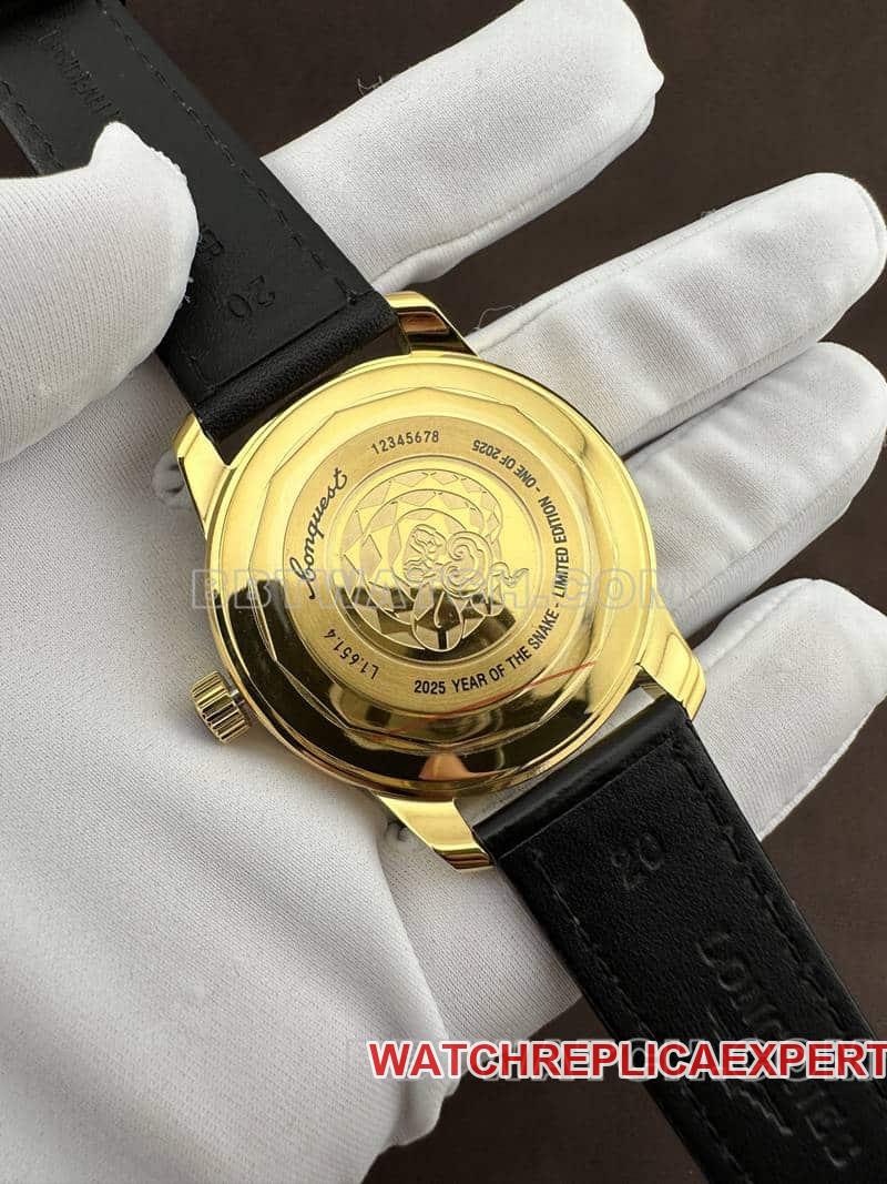 AF FactoryLongines Concas 1:1super gradient red plate yellow goldleather strap caseback live photo