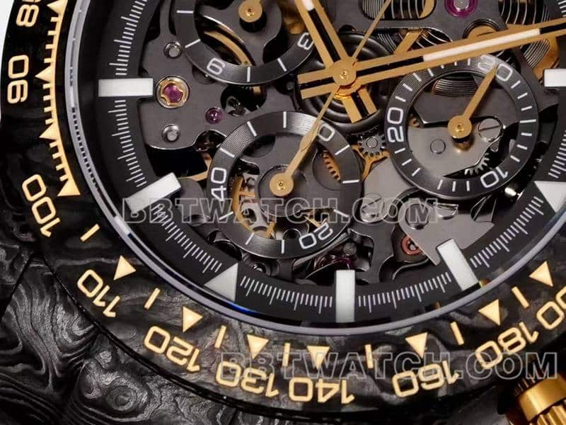 TW factory Rolex Daytonatop-tier 1:1super carbon fiber hollow plate black steel bracelet front live photo