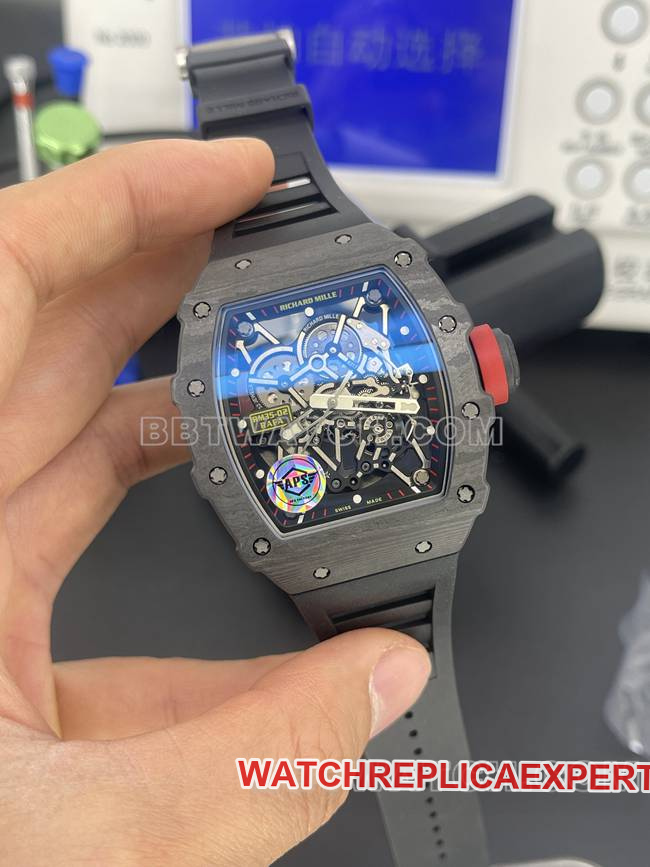 top-tier watch APS factory Richard Mille carbon fiber mechanical watch RM35-02front live photo