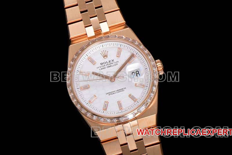 ES factory Rolex land type 1:1top-tier replicarose goldwhite dialdiamond bezel127285front live photo