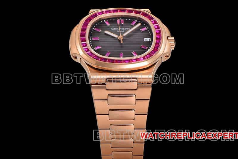 E7 factory Patek Philippe sporty and elegant top-tier black gradient disc pink diamond bezelNautilus5711front live photo