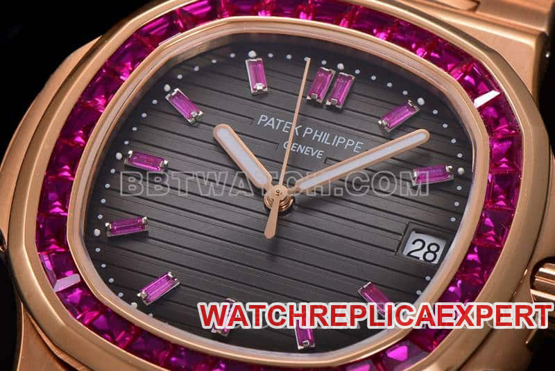 E7 factory Patek Philippe sporty and elegant top-tier black gradient disc pink diamond bezelNautilus5711front live photo