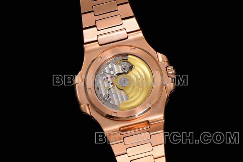E7 factory Patek Philippe sporty and elegant top-tier black gradient disc pink diamond bezelNautilus5711caseback live photo